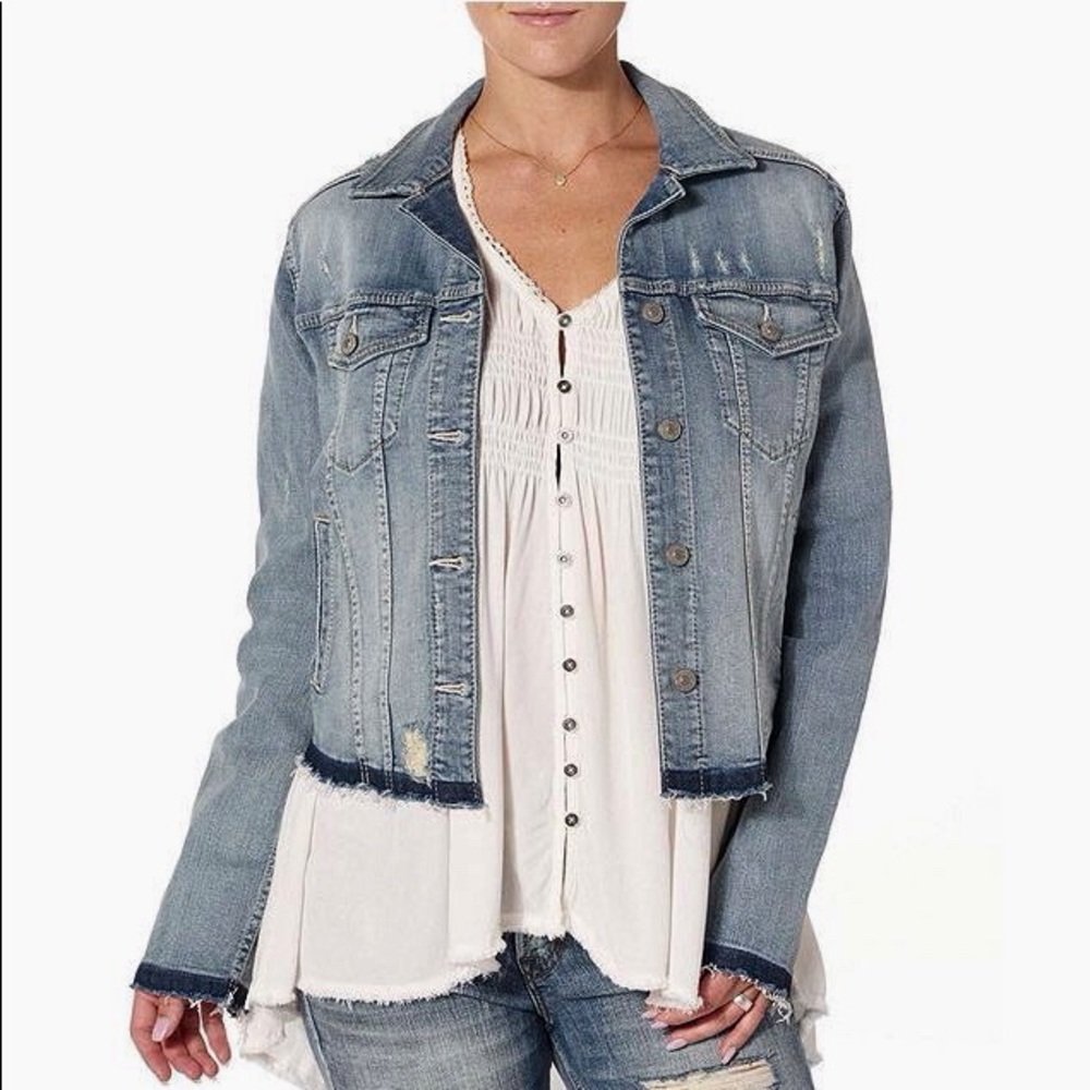 Silver Jean Release Hem Denim Jacket Size L NEW